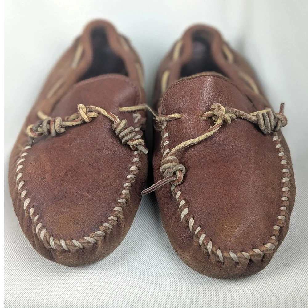 Minnetonka Leather Driving Moccasins Brown Loafers Slip On Driver 10.5